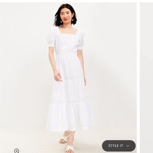 Loft midi XL cotton peasant dress with lace detailing